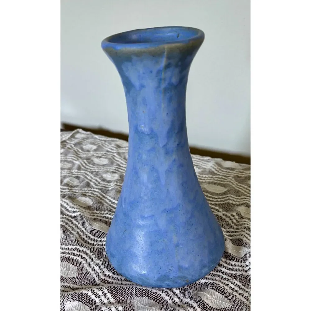 Vintage Blue Art Pottery Vase Matte Glaze Mottled Cornflower Blue Ceramic Vase A
